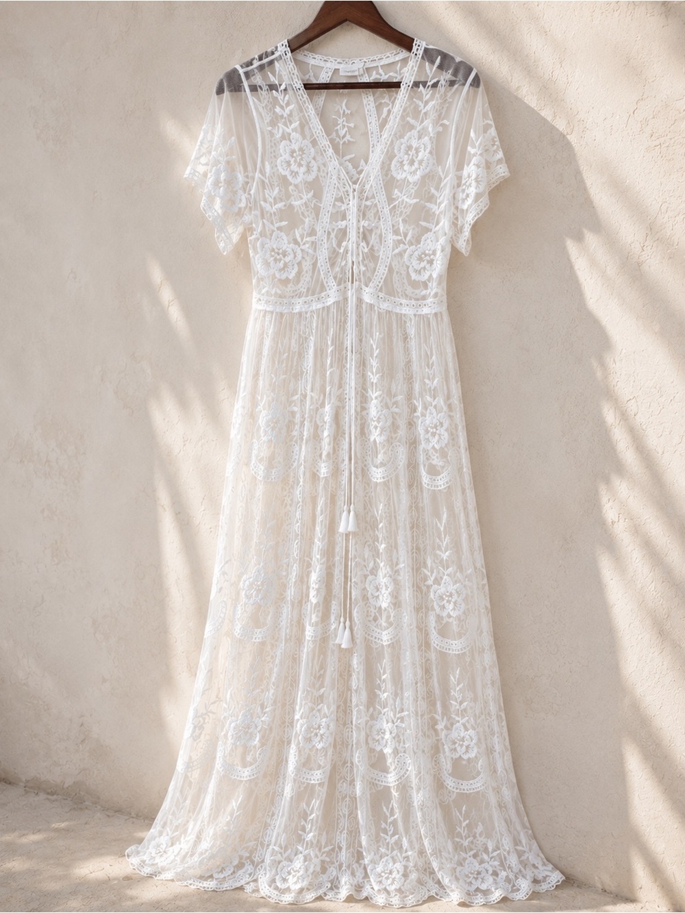White Embroidered Lace Sheer Maxi Wedding Feminine Dainty Etheral